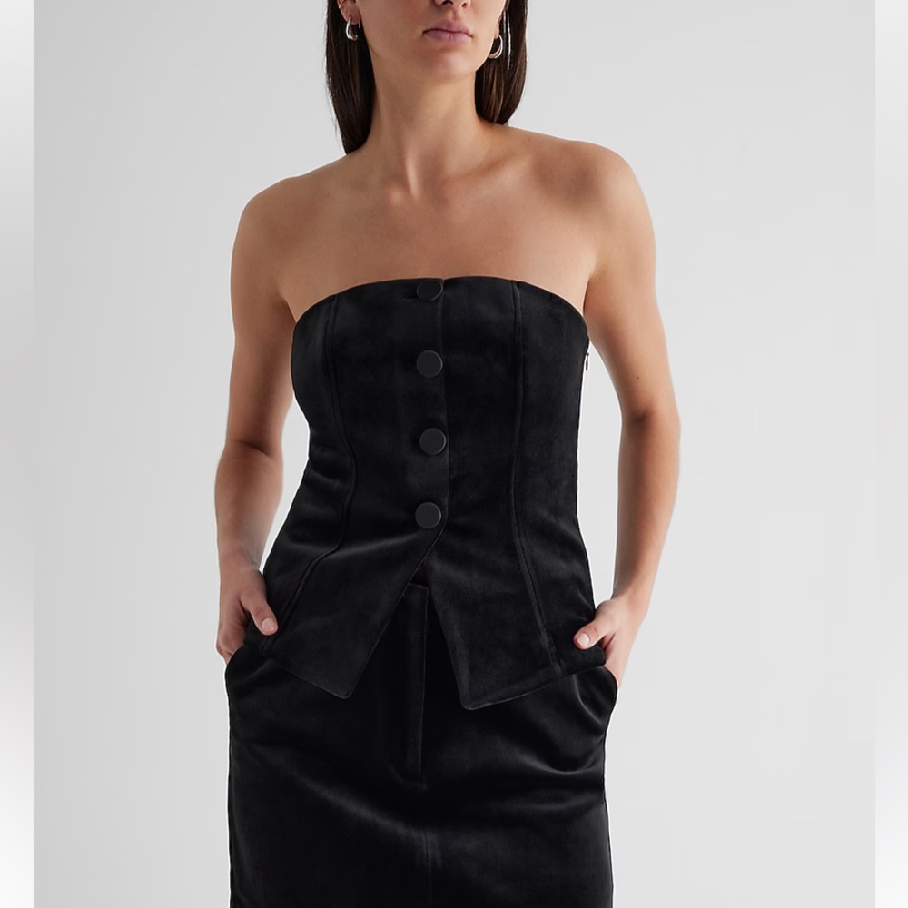 Brand new Express Velvet Strapless Button Front Split Hem Corset Tube Top